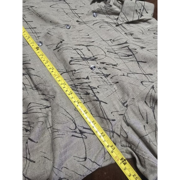 Vintage Merseta Italy Shirt Mens M Beige Herringbone Abstract Print Button Up - Picture 11 of 16